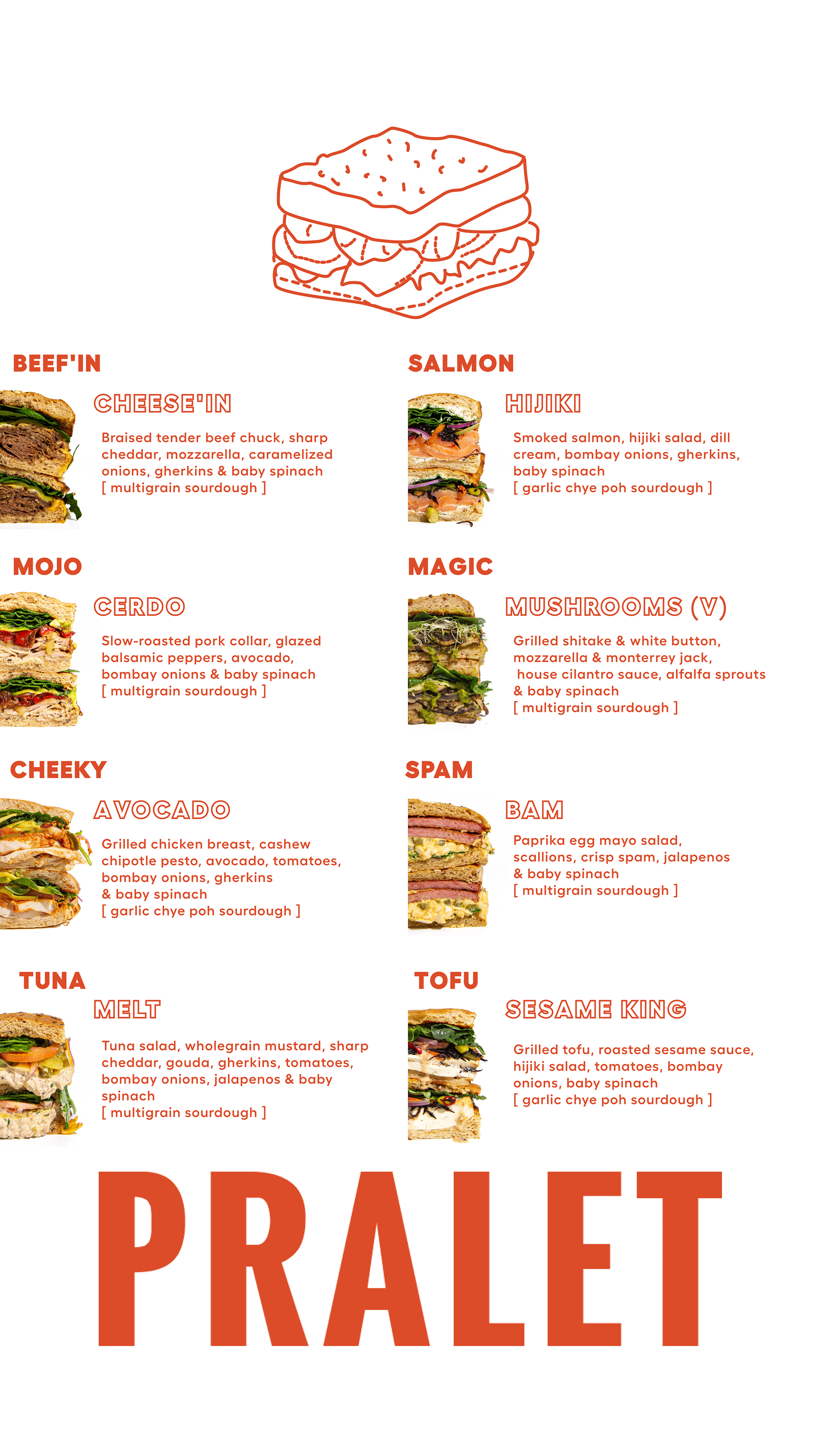 Pralet illustrated sandwich menu