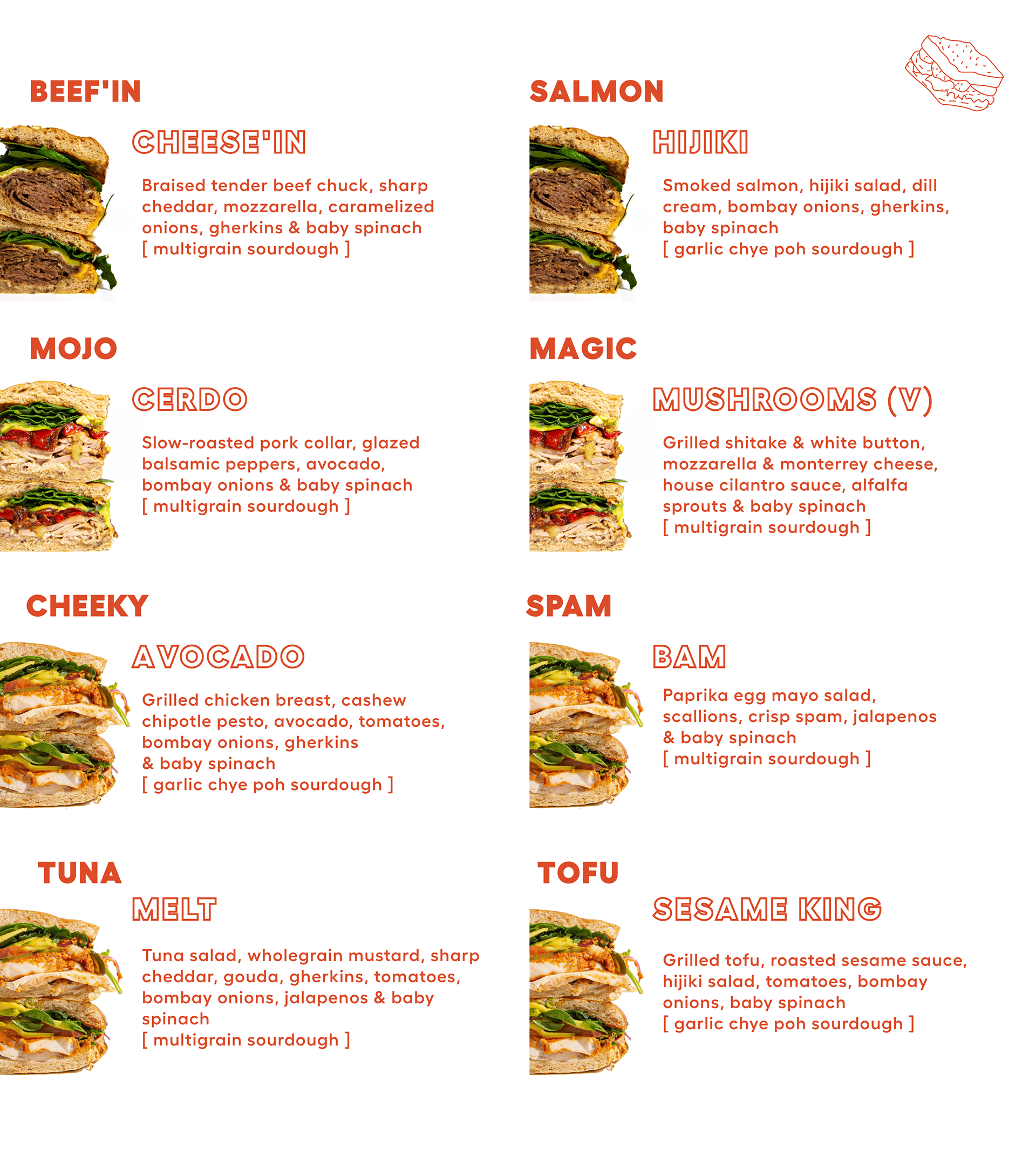 Pralet sandwich selection with ingredient descriptions
